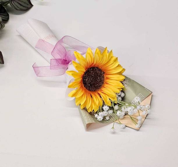 Satyam Kraft 1 Pcs Artificial Sunflower Flower Bouquet Flowers for Him/Her Gift Yellow Rose Artificial Flower