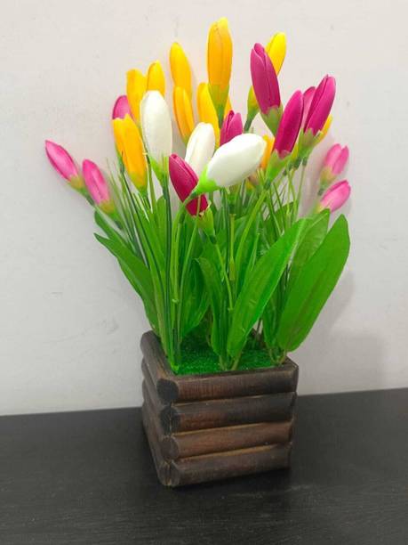 DNEnterprises Artificial Tulip Flowers Pot Gifting, Home, Garden, Office Centrepiece Multicolor Tulips Artificial Flower  with Pot