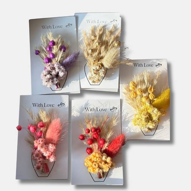 IDIKA LIVING Set of 5 Handmade Message Cards with Real Mini Bouquets Multicolor Dried Sticks Artificial Flower