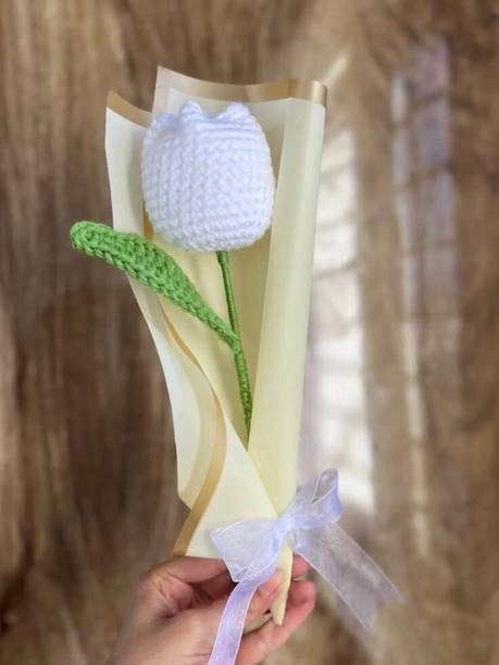 Nidhi White crochet tulip White Tulips Artificial Flower