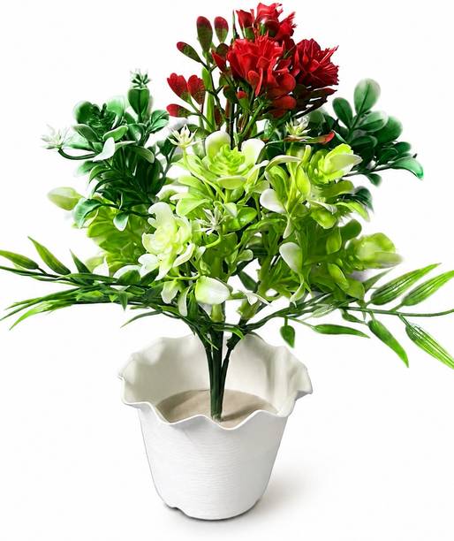 ansari brothers AnsaribrothersBloomNest 28 Multicolor, Green Rose, Wild Flower Artificial Flower  with Pot