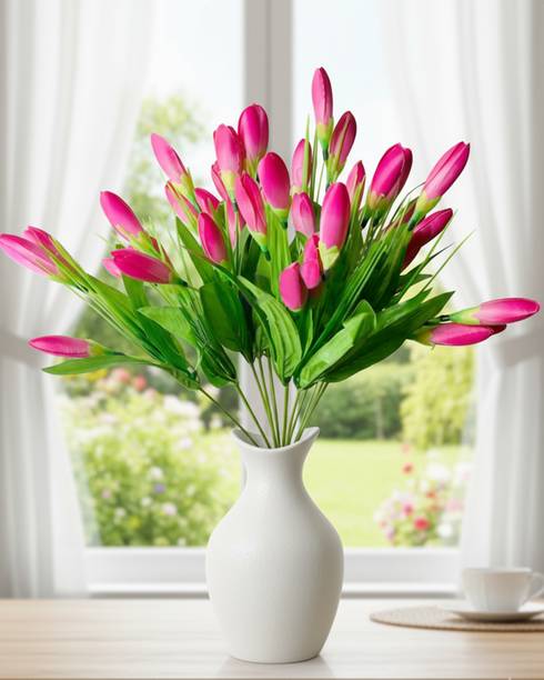 Glowhere Artificial Lavender Tulip Flowers Bunch, 15 Silk Tulips for Home Décor Pink Tulips Artificial Flower