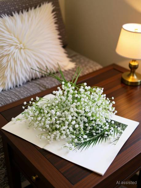 Nimkar's 3 Pcs Gypsophila Faux White Flowers Fake Baby Breath Real Touch Flowers Bouquet White Gladiolus Artificial Flower
