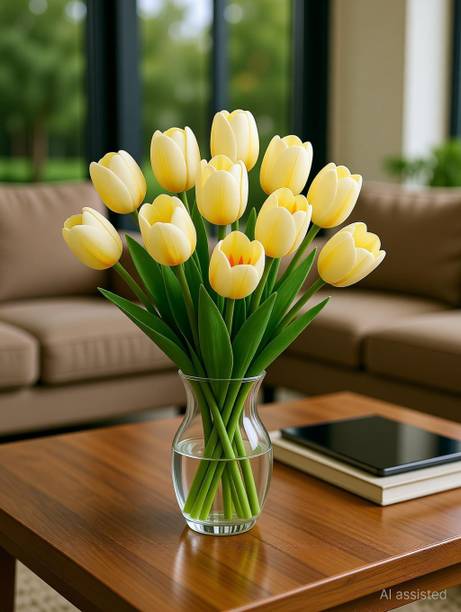 Ikko Tulip Bunch for Vase & Home Decorations, Lily For Living Room Corner Table White, Orange Tulips Artificial Flower