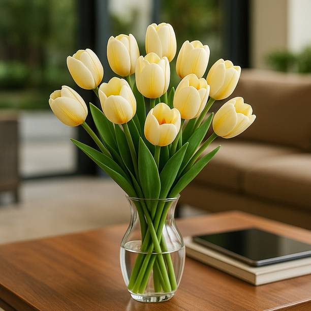 Ikko Tulip Bunch for Vase & Home Decorations, Lily For Living Room Corner Table White, Orange Tulips Artificial Flower