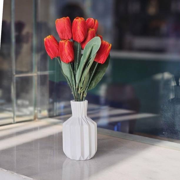 Satyam Kraft 1 Bunch Artificial Tulip Lily Bunch Flower Sticks for Home,Bouquet,Wedding Decor Red Tulips Artificial Flower