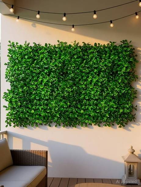 Kanha Dekor Artificial Grass Vertical Wall Panel Small Leaves Tiles, Grass Mat , pack of 1 Green Wild Flower Artificial Flower