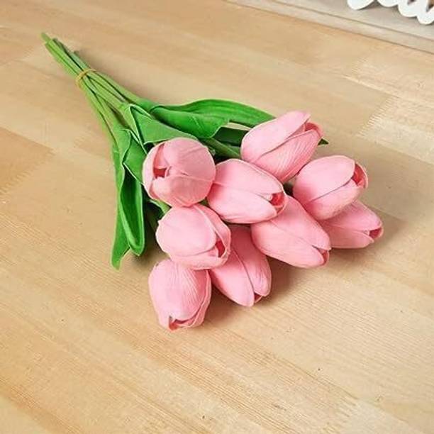Satyam Kraft 5 Pcs Tulip Flower Sticks for Decorations Peach Clear Tulips Artificial Flower
