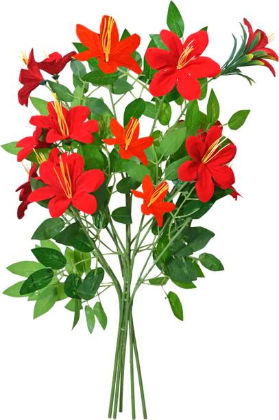 S-Biv Flowers Bouquets Home, Bedroom, Garden, Balcony, Living Room for Decoration Green, Red Lily Artificial Flower