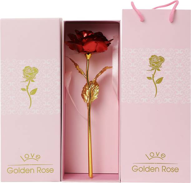 royalgifts Gold plated 24K Artificial Red Rose with beautiful packing box .size(22)cm Gold, Red Rose Artificial Flower