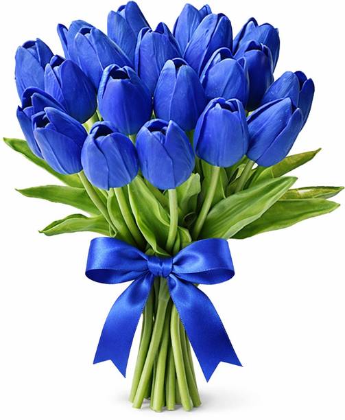 GREEN BAGEECHA Artificial Blue Tulips Flower Bouquet - Realistic Silk Faux Flowers for Home Blue Tulips Artificial Flower