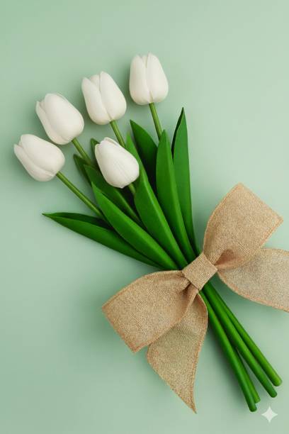 GalaxyGlow 5 Pcs White Tulips – Festive, Home & Table Decor (No Vase, Flowers) White Tulips Artificial Flower