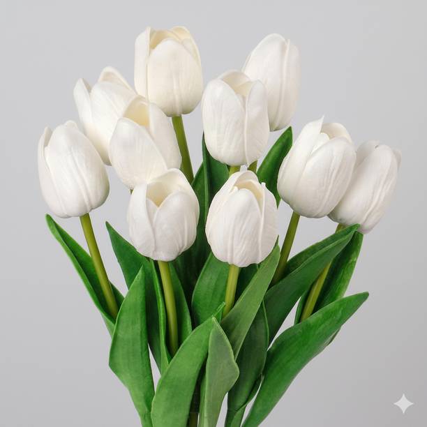 GREEN BAGEECHA Premium Artificial White Tulip Bouquet – for Home, Office & Gifting White Tulips Artificial Flower