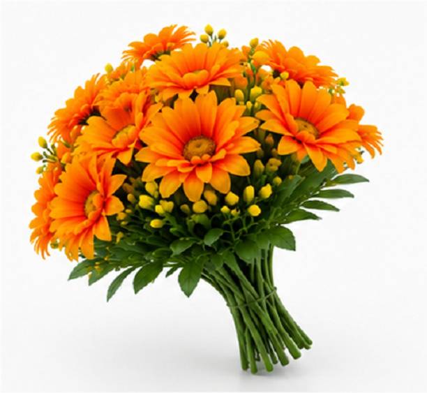 EatFreshVeggies Premium Artificial Orange Daisy Flower Bouquet for Decorative Use Orange Gerbera Artificial Flower