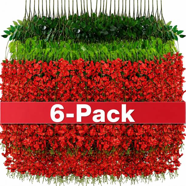 Florivya Artificial Hanging Wisteria Flowers Garland Floral Vine Wall Hanging Red Westeria Artificial Flower