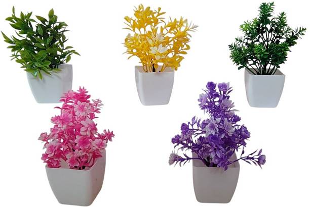 kavyasolutions 5 FLOWER Multicolor Wild Flower Artificial Flower  with Pot