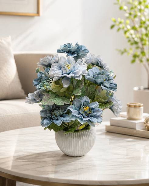 Bageecha Blue Dahalia Artificial Flower  with Pot