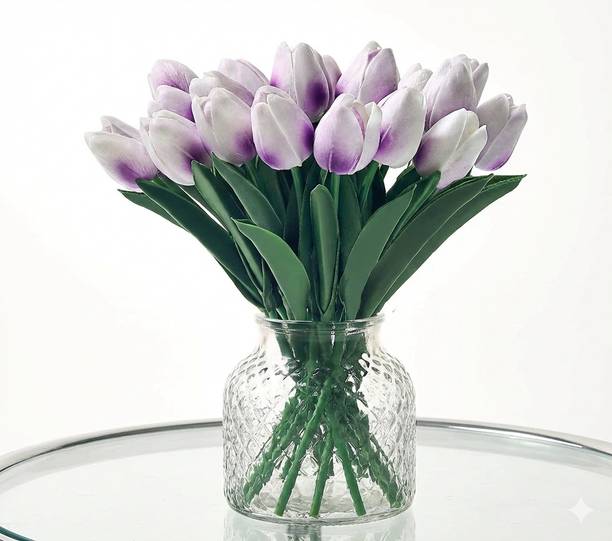 GREEN BAGEECHA GREEN BAGEECHA Tulips Bunch - Realistic Faux Flowers for Vase & Table Decoration Purple, White Tulips Artificial Flower