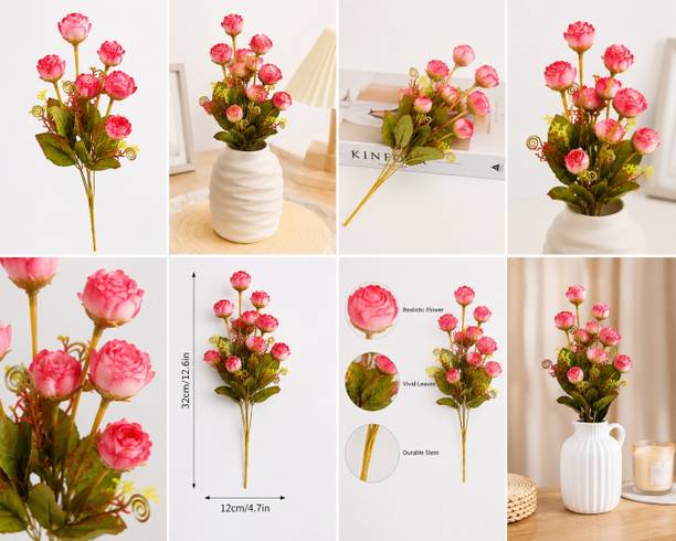 Grvtr Multicolor, Red, Pink, White, Beige, Purple, Yellow, Green Rose, Camellia Rose Artificial Flower