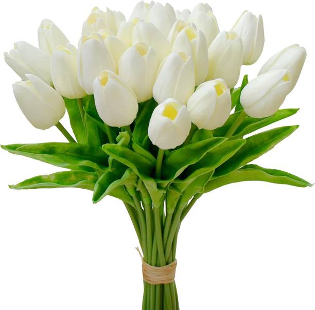 Shivdhara Craft 5 Piece Artificial Tulip Flowers White Real Touch PU for Home Decor Vase White Tulips Artificial Flower