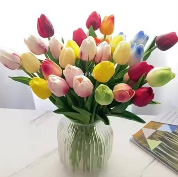 कानराज artificial tulip flower bunch pack of 5ps, multicolor बहुरंगी ट्यूलिप नक़ली फूल