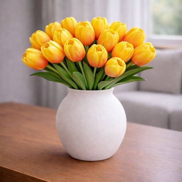 Dekoriv Artificial Tulip Flowers for Vase and Pot Home Office Living Room Festive Decor Orange Tulips Artificial Flower