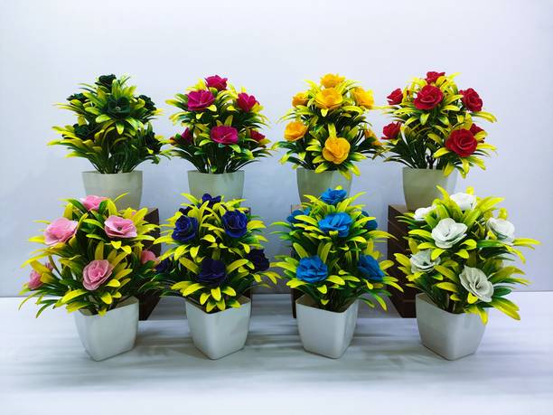 ADIRSA Artificial Plants for Home Office Decor Mix Color Decorative Piece Rose Multicolor Wild Flower Artificial Flower  with Pot