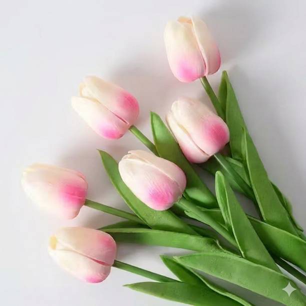 GREEN BAGEECHA Artificial Tulip Flower Home Décor, Weddings, Centerpieces, & Gifts Pink, White Tulips Artificial Flower