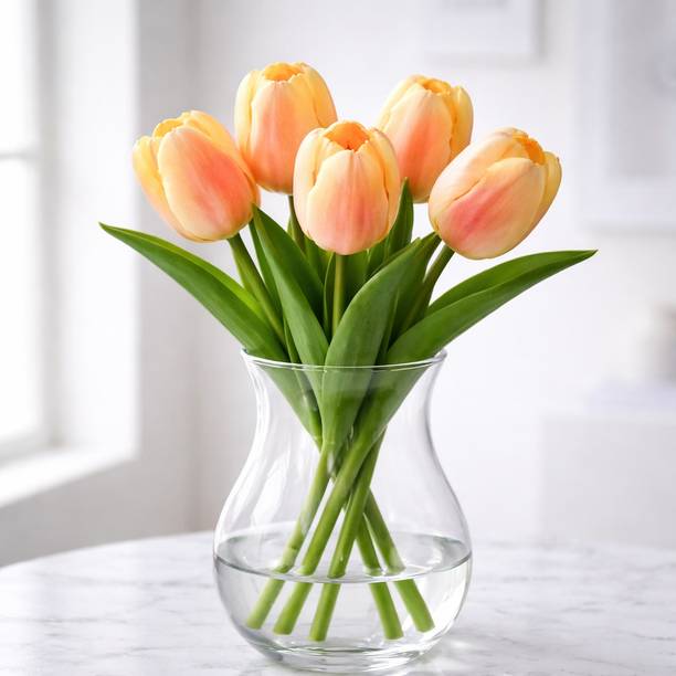 Vendola Artificial Tulip Flowers for Home Décor, Realistic Soft Touch Green Tulips Artificial Flower