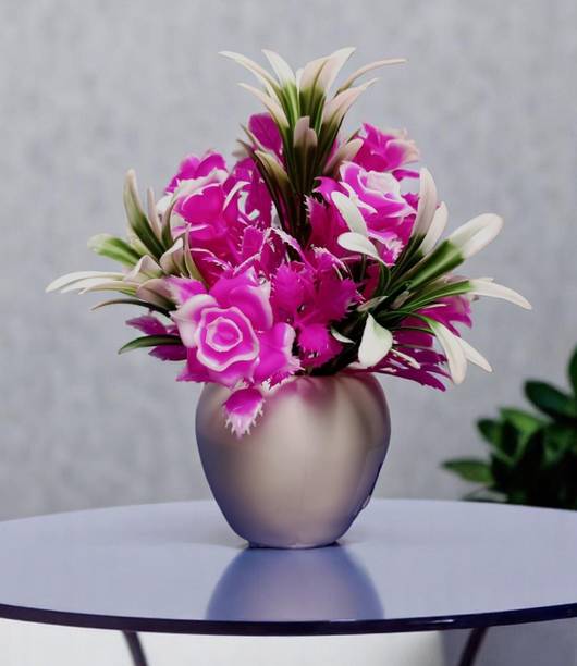 oms Artificial Rose Flower Pot Apple Shaped for Your Home Decoration Pink, White Rose Artificial Flower  with Pot
