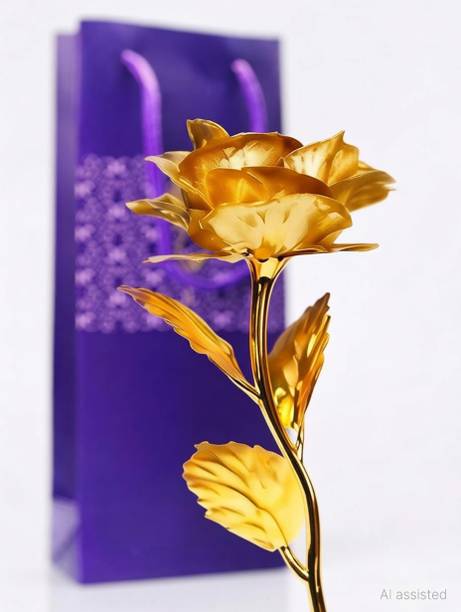 LoveGift Golden Rose | Romantic Rose Gift for Girlfriend | Rose Love Gift Set Gold Rose Artificial Flower