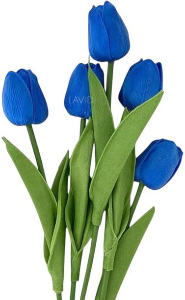 Lavidi Premium Tulips for Home,Events,DIY Arrangements,Long Stem Blue Tulips Artificial Flower