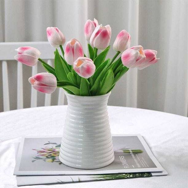 spaklearc artificial pink and white tulips(pack of 5) White, Multicolor Tulips Artificial Flower