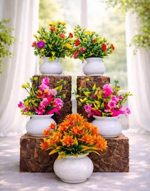 Jaymaa Collection Artificial Flower Multicolor With Pot For Home ,Office And Garden Decor Multicolor Wild Flower Artificial Flower  with Pot