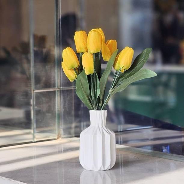 Satyam Kraft 1 Bunch Artificial Tulip Lily Bunch Flower Sticks for Home,Bouquet,Wedding Decor Yellow Tulips Artificial Flower