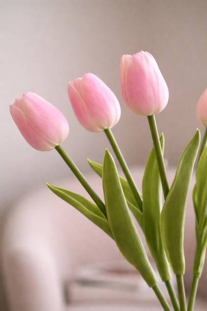 DecorBloom Artificial-Pink-Tulips For Decoration Pack of 3 Pink Lily, Tulips Artificial Flower