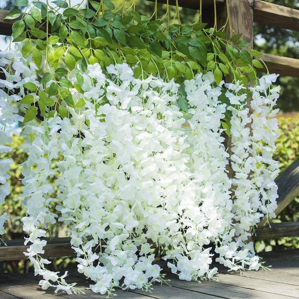 well art gallery Artificial Wisteria Vine Ratta for Wedding Party Home Decor (White) Pack of 12 White, Green Westeria Artificial Flower