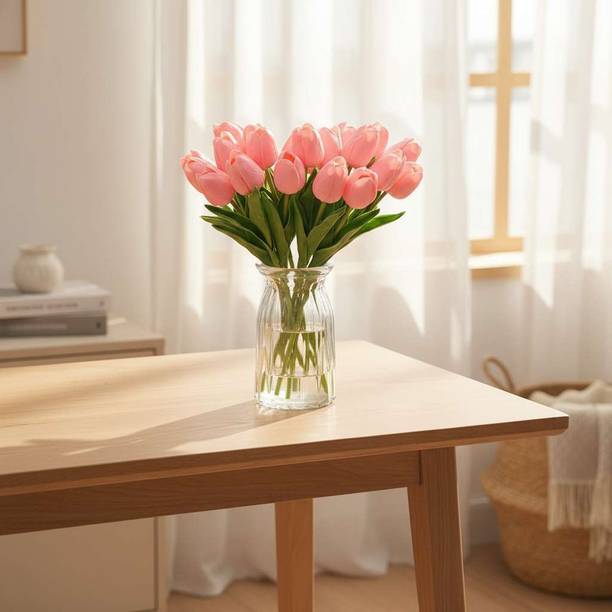 Saudeep India Pack of 50 Artificial Pink Tulip Flower Bunch 34cm Decor Pink Tulips Artificial Flower