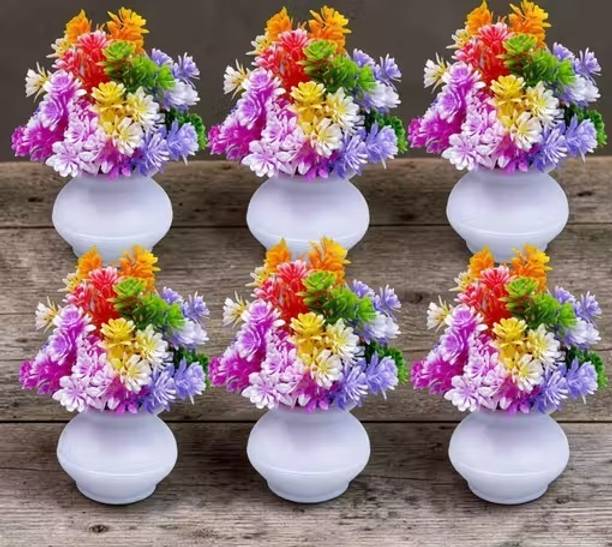 Jaymaa Collection Orange, Multicolor Wild Flower Artificial Flower  with Pot