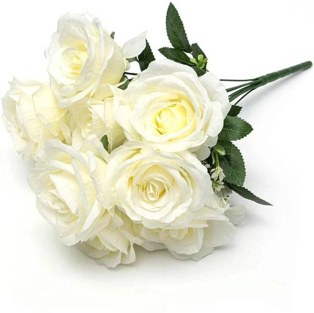 Siddhivinayak ArtificialRose Flowers Bunches for Vase (7 Heads) White Rose Artificial Flower
