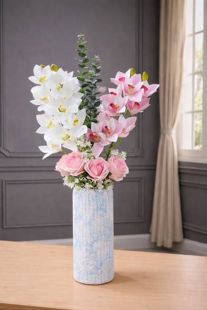 Pink Olive Artificial Flower DIY Gift Box | For Gifting, Mothers Day, Birthday, Anniversary Pink, White Rose, Orchids, Eucalyptus Artificial Flower