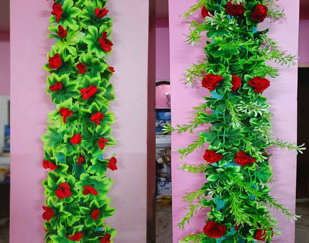 Dynamic Retail Global Artificial Hanging Flowers Plant Garlands Chain for Home Decoration Green Rose, Dahalia Artificial Flower