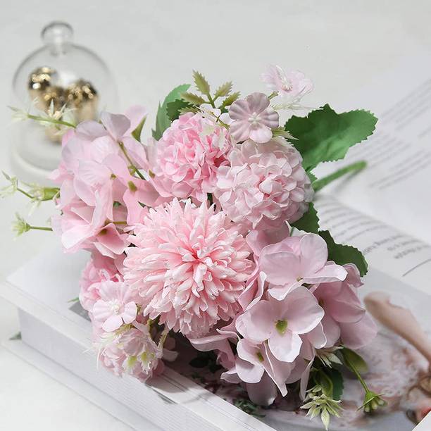 Real PBR Real PBR Pink Silk HyPBRangea Fake Flower Bridal Bouquet Peony Rose Pink Wild Flower Artificial Flower