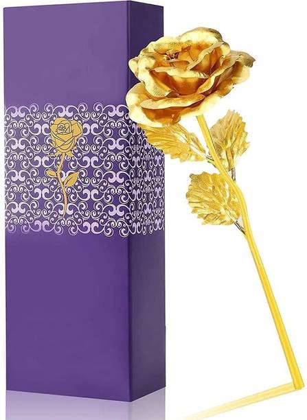KRUVI MART Valentine Special 24k Golden Rose Artificial Flower Gift Box | Valentine Gift Gold Rose Artificial Flower
