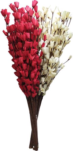 PUPRIWALL Natural Dried Flower Bunch For Room Decor Red, White Lily, Tulips Artificial Flower