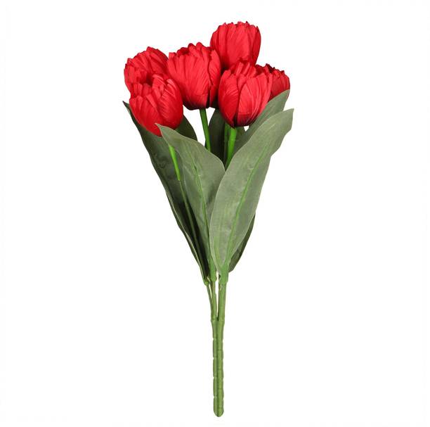 टिएड्रिब्बन Tulips Artificial Flower Bunches लाल ट्यूलिप नक़ली फूल