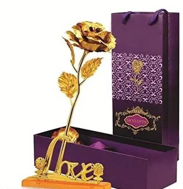 Jai bhole nath GOLD COLOUR ROSE 25 CM Gold Rose Artificial Flower