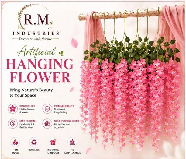 R.M. INDUSTRIES Premium Artificial Wisteria Hanging Flower Pink Westeria Artificial Flower