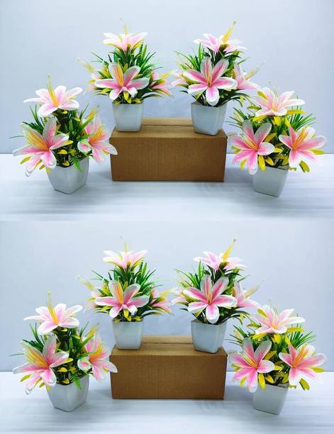 NERAPI Light Pink Attractive Design Bonsai Lily Wild Flower Plant Perfect for Decor | Pink Lily Artificial Flower  with Pot