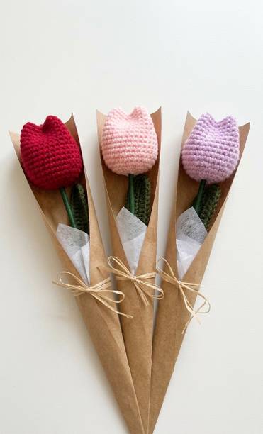 The Eco Workshop three tulip flower combo pack for gift Red, Pink, Purple Tulips Artificial Flower